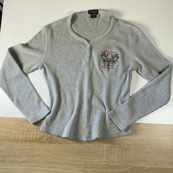 Biker Nation Myrtle Beach 2005 Light Gray V-Neck Henley Long Sleeve Sz M - Picture 1 of 4